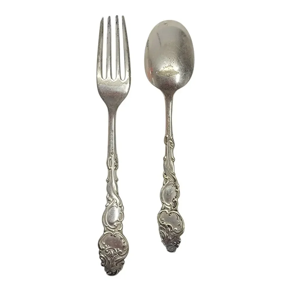 1847 Rogers Bros A1 Silverplate Flatware Fork Spoon Set Monogram E Vintage